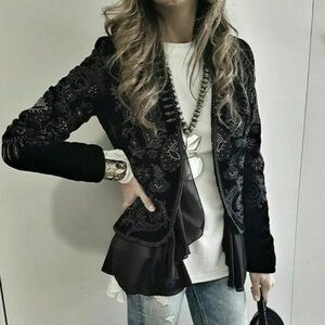 Zara Beaded & Embroidered Velvet Blazer